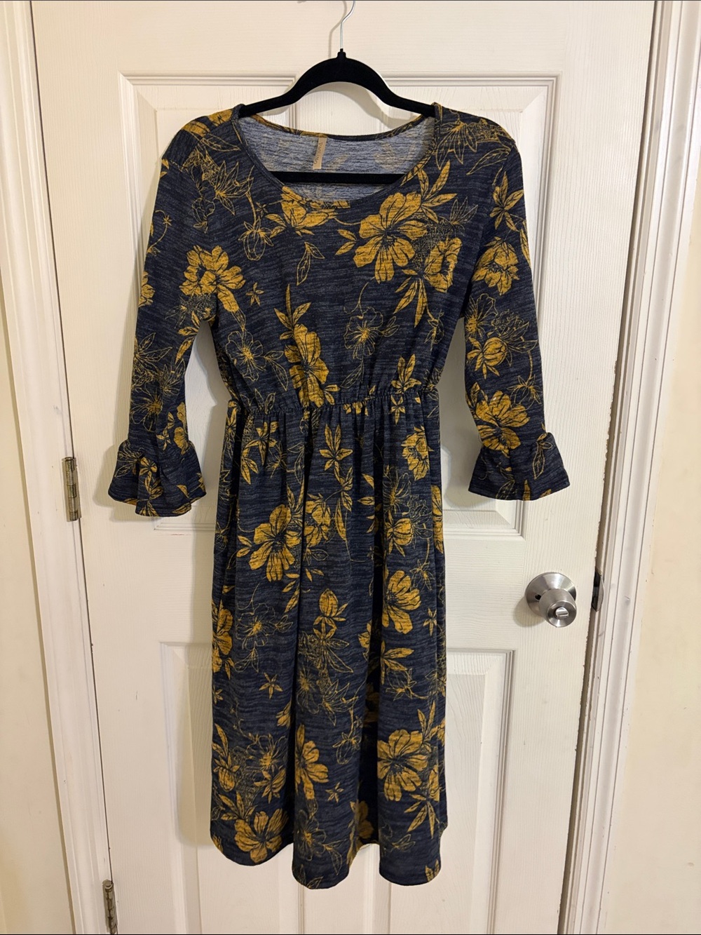 Floral Navy and Mustard Midi Dress